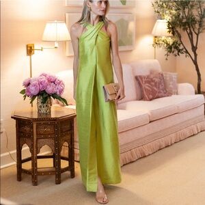 Julia Amory Camille Dress in Duponi Silk Green Sz XS $375